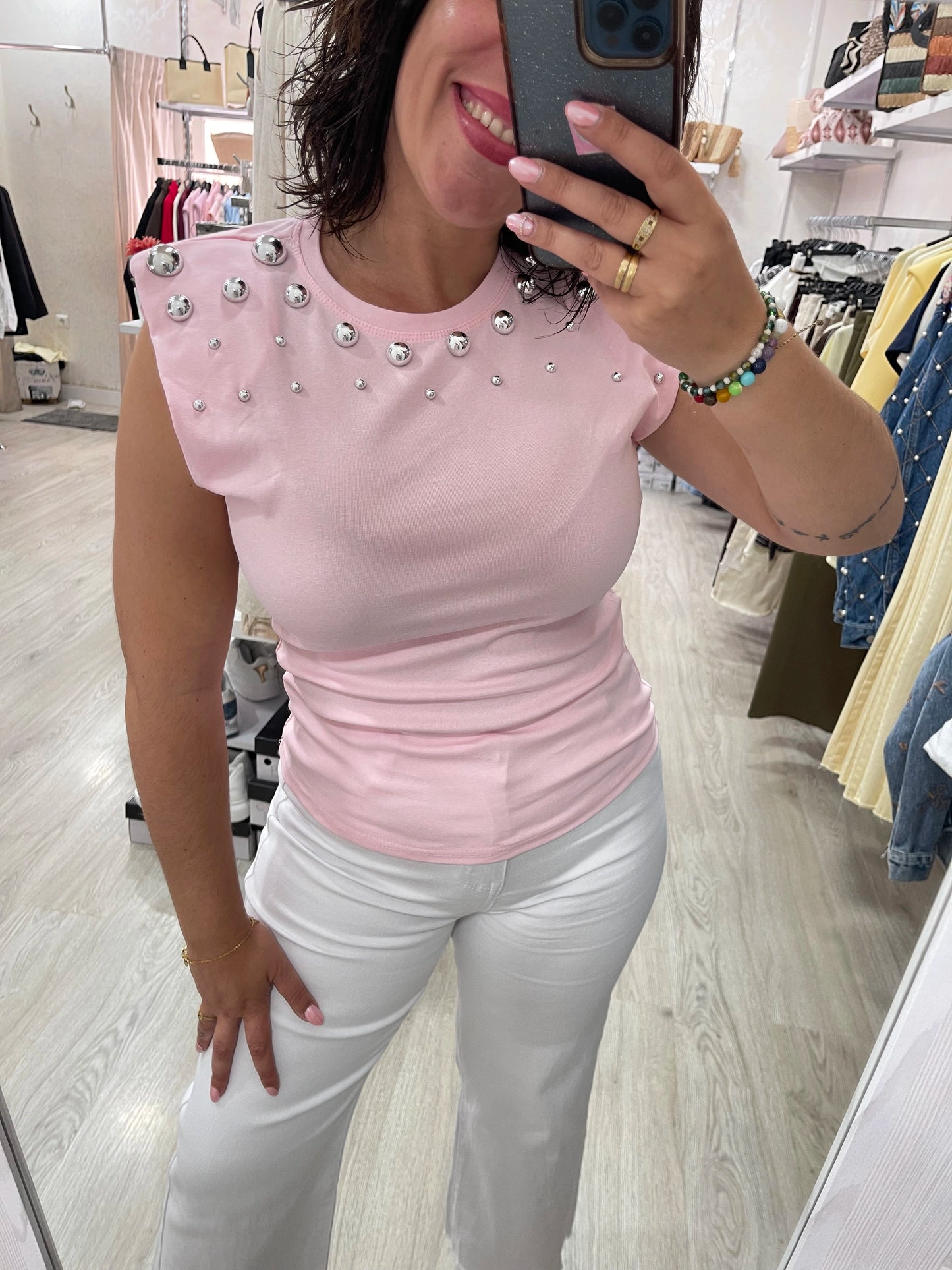 Camiseta Nerea hombreras rosa