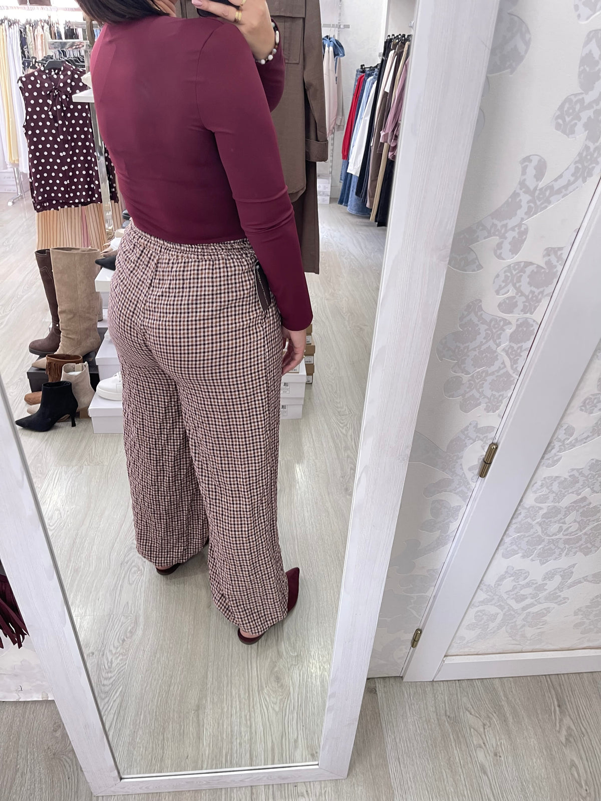 Pantalón Vichy burdeos