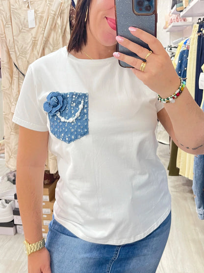 Camiseta flor vaquera