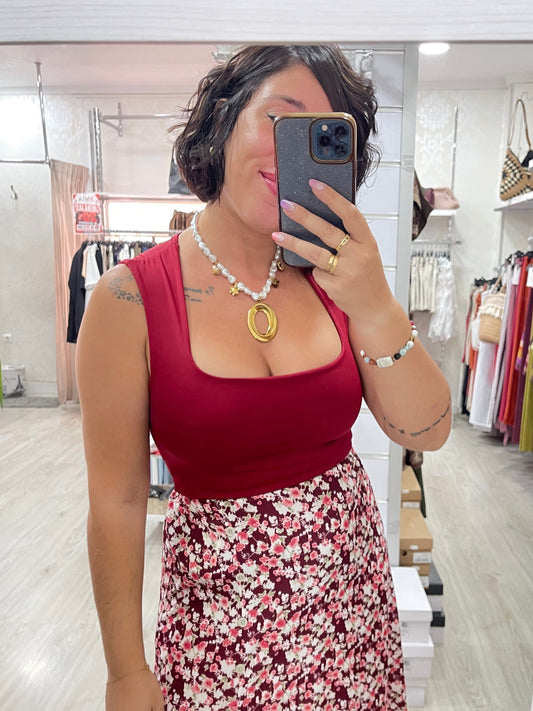 Top licra U rojo sangre