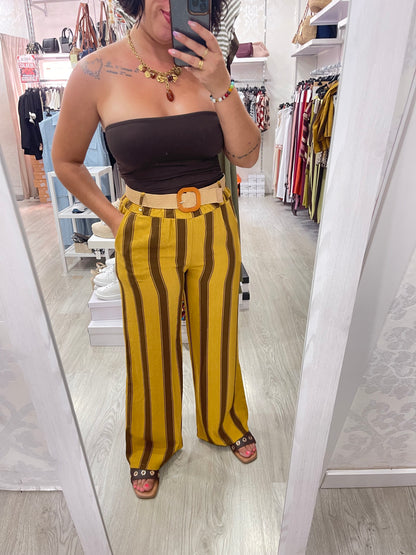Pantalón rayado mostaza