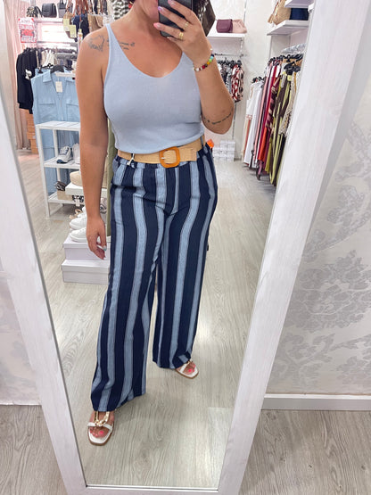 Pantalón rayado azul